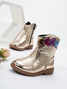 秋冬刺绣图腾靴，耐用、温暖、舒适平底西式百搭婴儿靴 - 金色 - 查看 3