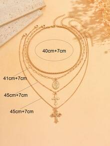 4 件套百搭金链项链套装，复古时尚耶稣水钻十字架吊坠项链女士首饰，适合日常佩戴、派对、约会 - 多色 - 查看 4