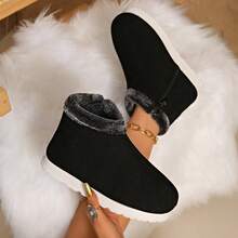 Damen Schwarze Mode Schneestiefel, flache warme Winterschuhe, kurze Winterstiefel