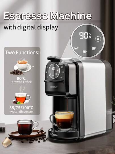 Brutelle 3-In-1 Capsule Coffee Machine, 700ml Detachable Water Tank, 1400W Fast Heating, 20 Bar High Pressure Extraction, Compact Multi-Functional Coffee Maker, Black, Suitable For Home, Cafe, Coffee Corner