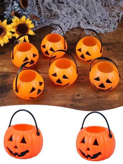 3pcs Halloween Pumpkin Candy Bucket/Black Cat Candy Jar, Trick Or Treat Portable Handheld Candy Bucket, Funny Pumpkin Bucket, Halloween Theme Birthday Party Candy Packaging Bucket, Home Candy Storage Bucket