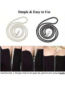 Zipper Handle Puller, Durable 2-In-1 Beaded Zipper Helper Tool For Women, Easy Dress Zip Assistance For Dresses, Skirts And Jumpsuits - White And Black Zipper Helper Pull For Long Dress Back Zipper Puller Helper Zipping Up Down Dress And Boot Yourself Beaded Clothing Assistant Aid Tool With Easy Zip Aid Puller By Yourself Sewing Craft Accessory, Quilting Tool, Art Supplies, Knitting Aid, Versatile For Zipper Repair And Opening - Multicolor - View 3