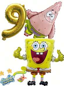 Spongebob's Golden Number Balloons Turn Your Birthday Into A Bikini Bottom Celebration In An Instant! Golden Number, The Super Cute Look At The Center Of The Party, Instantly Igniting The Atmosphere. 0-9 Full Number Selection, Customize Your Exclusive Birthday Or Anniversary. - Multicolor - View 14