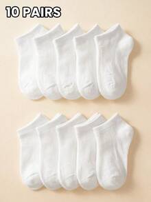 10 双儿童/婴儿袜子，女孩/男孩/幼儿男孩简约纯白色，亲肤柔软舒适透气时尚百搭休闲中筒袜，适合假期、返校、旅行、居家、日常搭配 - 彩色 - 查看 6