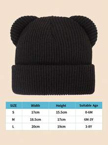 1 pieza Gorro de punto con orejas de oso para niños y bebés - Multicolor, lindo para el invierno y uso diario - Gorro con orejas de oso - Ver 3