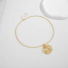 Chunky Gold Necklace, Swirl Pendant Statement Necklace With Triple Circle -Friendly Gold Plated Jewelry For Women Gift2025 - XL23067A - 查看 4