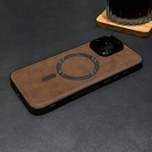 Retro Crazy Horse Leather Diamond Texture Magnetic Phone Case Compatible With IPhone 17 16 Pro Max 15 14 13 12 Pro Max For MagSafe Wireless Charging Simple Leather Texture Cover - Brown - View 4