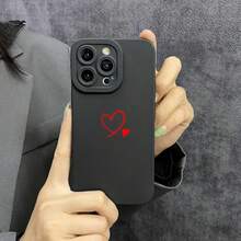 1pc Simple Red Heart Pattern Black Phone Case, Suitable For Apple  16 15 14 13 12 11 XS XR X 8 7 Mini Plus Pro Max SE Series Phone Case, Give It To Friends, Girlfriend, Boyfriend, Family Or Yourself Charm-Free Valentine's Day Phone Cases  Case  17 Pro Max Case  16 Case - màu đen - Xem 4