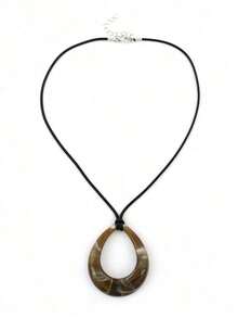1pc Water Drop Shaped Acrylic Pendant With Leather Cord Necklace - Multicolor 2 - View 7