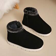 Damen Schwarze Mode Schneestiefel, flache warme Winterschuhe, kurze Winterstiefel