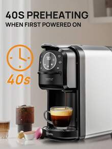 Brutelle Cafetera Brutelle 3 en 1 para cápsulas, con tanque de agua extraíble de 700 ml, 1400 W de calentamiento rápido, extracción a 20 bares de alta presión, máquina de café multifuncional pequeña de color negro para el hogar, cafetería o rincón de café