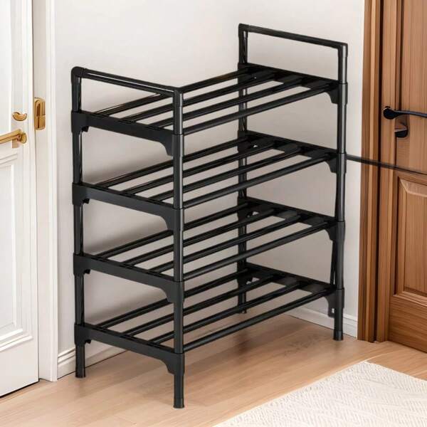 1pc Foldable Shoe Rack, Multi-Tier, Economic, Home/Bedroom Use, Metal Black Shoe Shelf