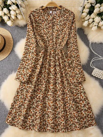 BELISNVOY 2025 New Non-Positioning Corduroy With Pockets Knee Length Dresses