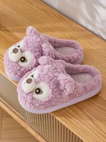 Cómodas pantuflas de peluche de oso, suela gruesa antideslizante, pantuflas cálidas para interiores para niñas, otoño/invierno