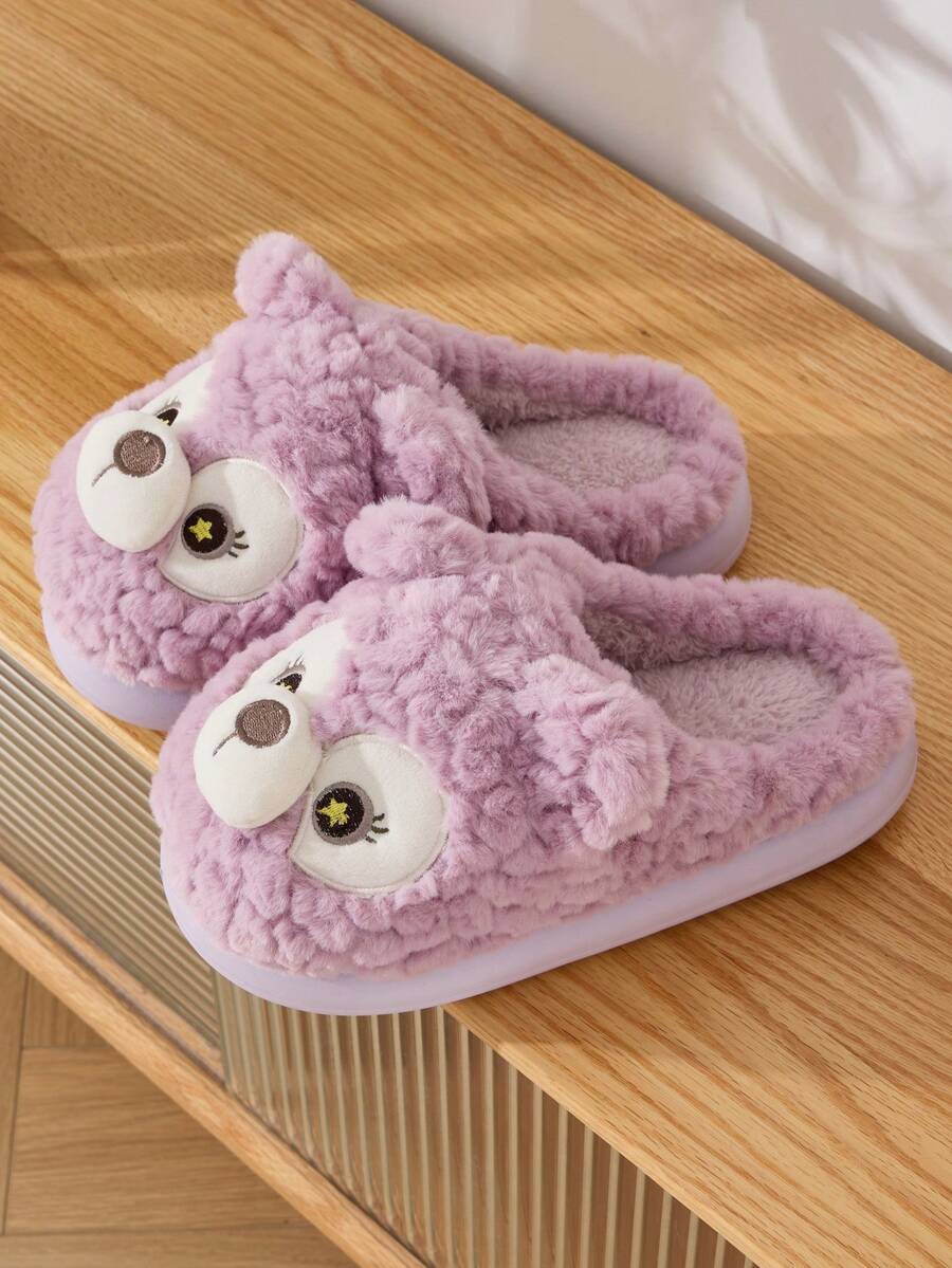 Cómodas pantuflas de peluche de oso, suela gruesa antideslizante, pantuflas cálidas para interiores para niñas, otoño/invierno