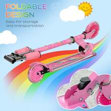 HOMCOM Kids Scooter With Lights, Music, Adjustable Height, Foldable Frame, LED Wheels, For Ages 3-7 Years - Pink - Pink - View 5