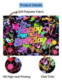 1 Peça Painel de Fotografia de Aniversário Feliz com Respingos de Tinta Colorida, Brilho Neon no Escuro, Banner de Festa 59.1*39.4/82.7*59.1/106.3*70.9 Polegadas, Decoração para Chá de Bebê, Festa de Dança, Uso Interno e Externo