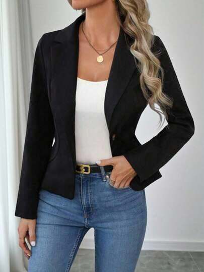 Ladies' Elegant Casual Fashion Solid Color Sports Jacket, Autumn Commuting Business Clothing