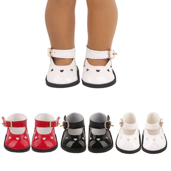 Zapatos de muñeca con forma de corazón de 7 cm, diseño hueco de cuero de PU adecuado para muñecas American Girl de 18 pulgadas, muñecas recién nacidas de 43 cm y muñecas OG Girl, zapatos de muñeca de peluche de algodón