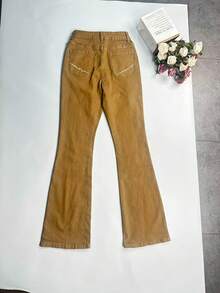 Women's Vacation Style Casual Ins Washed Frayed Skinny Flare Jeans - Khaki - View 7