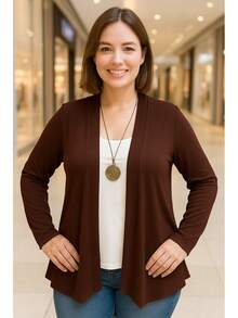Women's Plus Size Retro Lightweight Cardigan G1 G2 G3 Long Sleeve Kimono Cardigan - 鏽棕色 - 查看 2