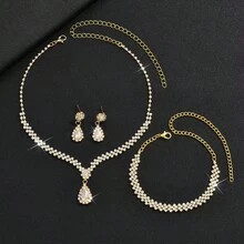 1 Set Fashionable Minimalist Sparkling Rhinestone Necklace, Earrings And Bracelet 3 PiecesJewelry Set, Suitable For Women's Party And Daily Wear