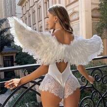 6 件天使翅膀和光环头带，带魔杖天使角色扮演女孩万圣节服装派对用品，黑白