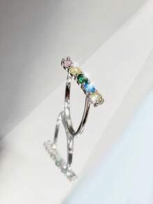 1pc Elegant Fashionable Minimalist Sparkling 925 Silver Cubic Zirconia Colorful Round Stone Ring, Suitable For Women's Party, Gathering, Daily Wear To Enhance Elegant, Gift