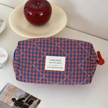 1 pieza Bolsa de maquillaje a cuadros de 4 colores, bolsa portátil de almacenamiento de cosméticos y artículos de aseo