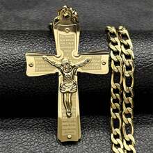男女通用不锈钢镀金基督教耶稣十字架项链，圣经主题，男士项链，祈祷洗礼礼物首饰 - 項鍊 - 查看 7