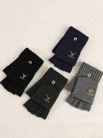 1 Pair Of Finger-Displaying Gloves For Men And Women, Knitted Woolen Flip-Over Gloves For Autumn And Winter