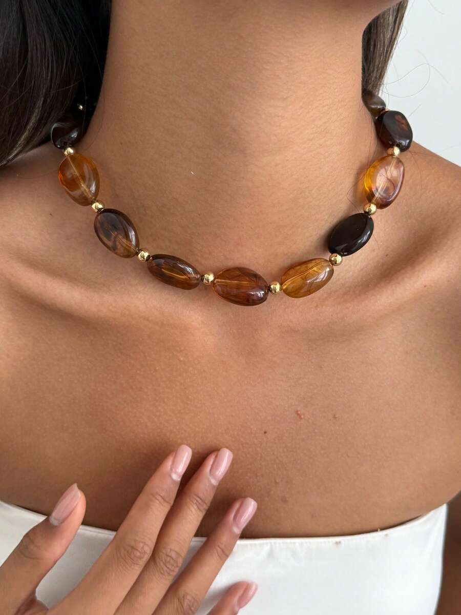 1pc Bohemian Asymmetrical Beaded Pendant Necklace With Geometric, Water Drop, Sunflower, Flame, Heart Elements, Elegant Luxury Jewelry For Wedding, Party, Vacation, Daily Casual, Street Snap, Women & Couples, Holiday & Birthday Gift