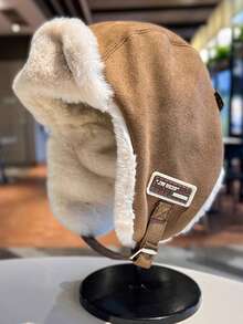 1pc Unisex Winter Hat, Water-Resistant Fabric, Fleece-Lined With Ear Flaps, Suitable For Outdoor Activities And Casual Wear Fall