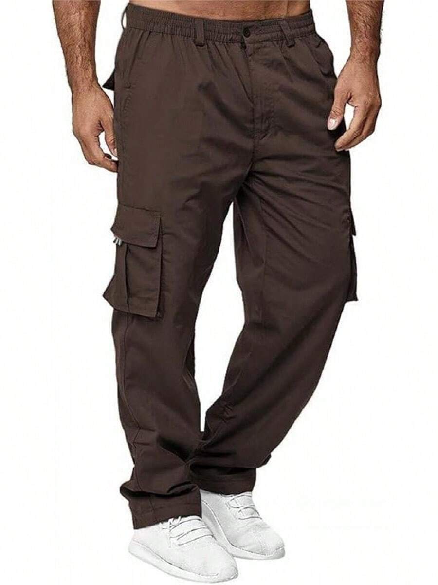 AIFARLD Men's Cargo Pants With Pockets Cotton Hiking Sweatpants Casual Athletic Jogger Sports Outdoor Trousers Relaxed Fit - Coffee - 查看 1