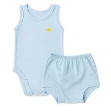 4 Piece Kit: Bodysuit + Diaper Cover, Suede, 100% Cotton, Baby Boy - Màu xanh lam - Xem 3