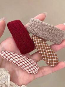 2 件套可爱简约冬季针织发夹，适合女性、女孩、学生，韩版时尚卡哇伊发夹，刘海发卡，发饰，头饰，发卡，拍照造型工具，发夹，秋季，旅行，女性，美发工具，小物件，礼物，旅行，圣诞礼物，女士圣诞礼物 - 彩色 - 查看 3