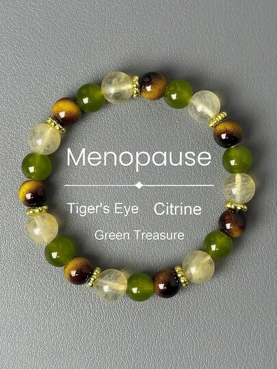 Menopause Balancing Beaded Bracelet With 8mm Natural Tiger Eye & Handcrafted Crystal Beads