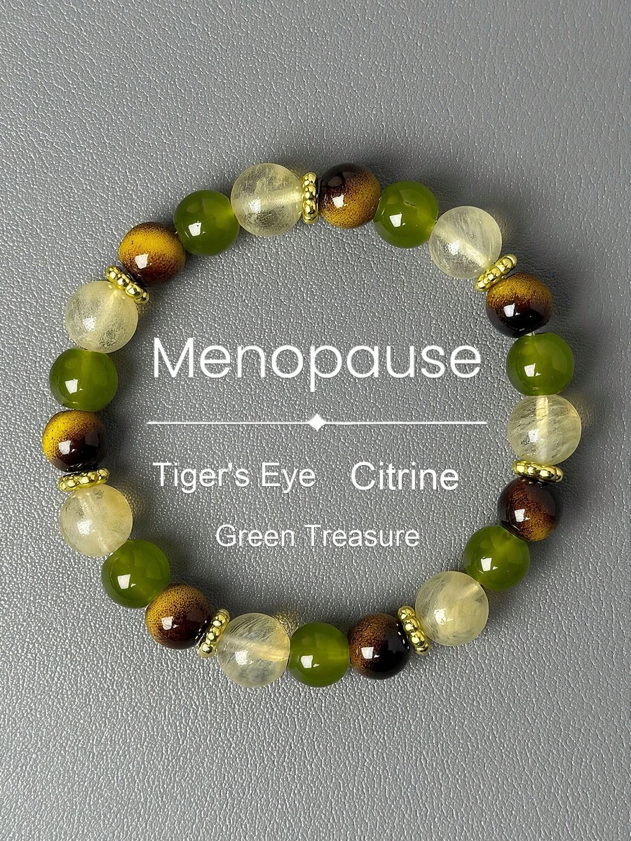 Menopause Balancing Beaded Bracelet With 8mm Natural Tiger Eye & Handcrafted Crystal Beads