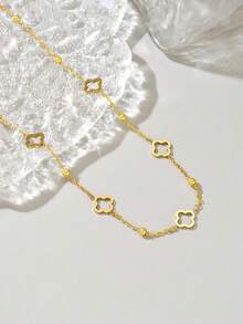 1件时尚不锈钢幸运四叶草吊坠项链，串珠装饰项链，适合女性日常佩戴，性感锁骨链配饰 - 珠鏈四葉草項鍊 - 查看 3