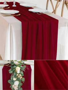 1pc/5pcs Set Burgundy Sheer Table Runner, DIY Sheer Curtain Fabric, Multipurpose For Wedding Party Room Decor, Birthday Decor, Romantic Wedding Ceremony Decor, Table Runner, Outdoor Wedding Decor, Bridal Shower Decor - Burgundy - View 3