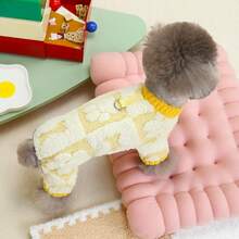 New Autumn/Winter Animal Costume, 4-Leg Dinosaur Fleece Jacket, Thick Warm Pet Fleece Coat, Cat/Dog 4-Leg Outfit, Cat Jumpsuit, Animal Costume, Cat Warm Clothes, British Style Harness Outfit, Cute New Cartoon Bib Pants Jumpsuit, Double-Sided Fleece - Yellow - View 10