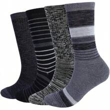4-Pack Merino Wool Hiking Socks For Comfort And Durability - Black/Grey Stripe - View 1