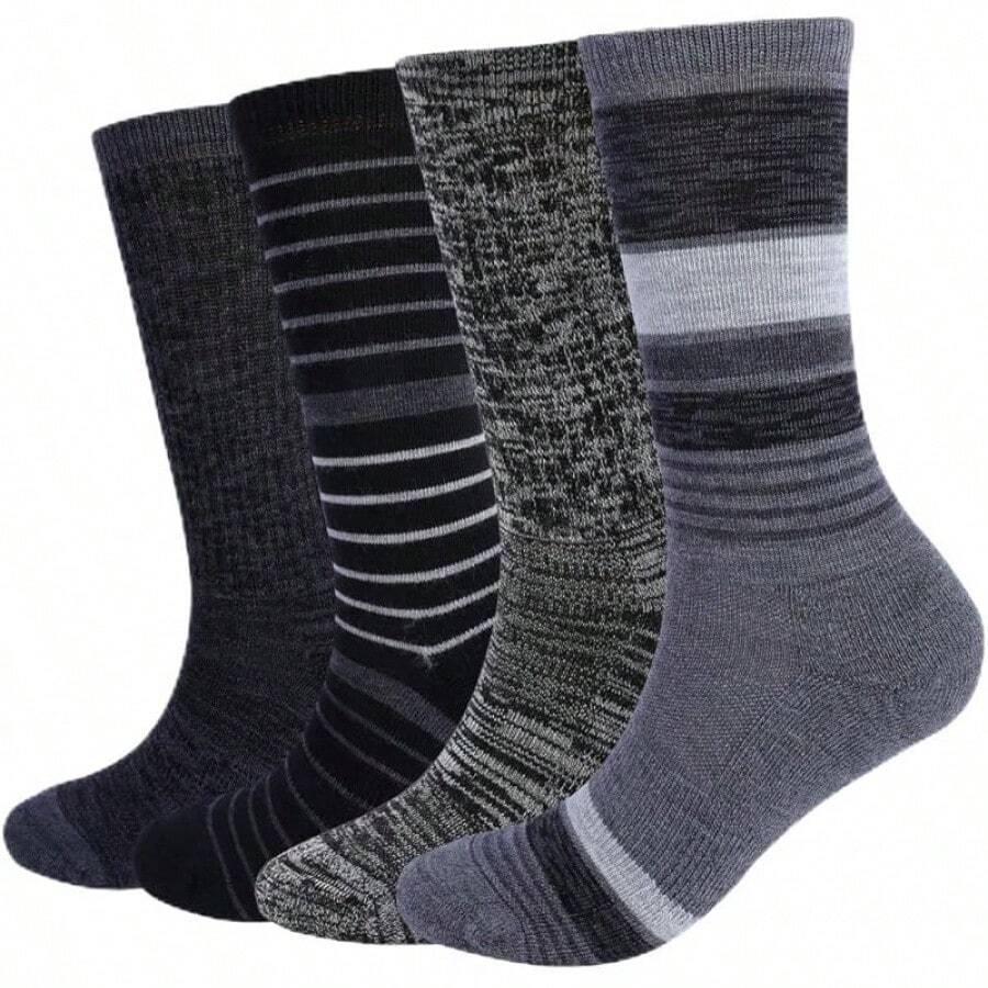 4-Pack Merino Wool Hiking Socks For Comfort And Durability - Black/Grey Stripe - View 1