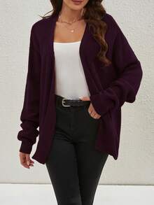 Cárdigan suelto con abertura lateral de unicolor casual, primavera/otoño - Morado - Ver 5