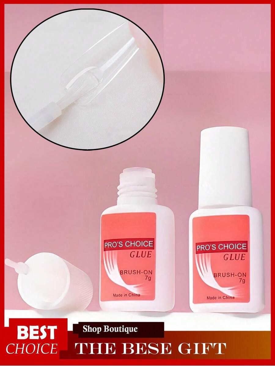 5pcs Nail Glue, Brush On Nail Glue For Press On, Acrylic Nails - Super Strong, Durable & Long-Lasting, Mess Free, Travel Friendly - 粉色 - 查看 1