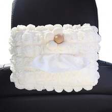 Puff Flower Car Tissue Box, Adhesive-Free Hanging Style Cute Car Interior Tissue Box, Desktop & Car Dual-Use Puff Pattern Tissue Box (Tissue Not Included)