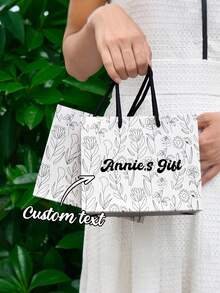 Personalisierte Tragetasche, angepasster Textname Logo, Hochzeitsblumenmotive, Geburtstags-Geschenktasche, minimalistisches personalisiertes Geburtstags-Geschenkpapier, Geschenk für Freunde, Familie, Geliebte, personalisierte Tragetasche - Verschiedenfarbig - Übersicht 4