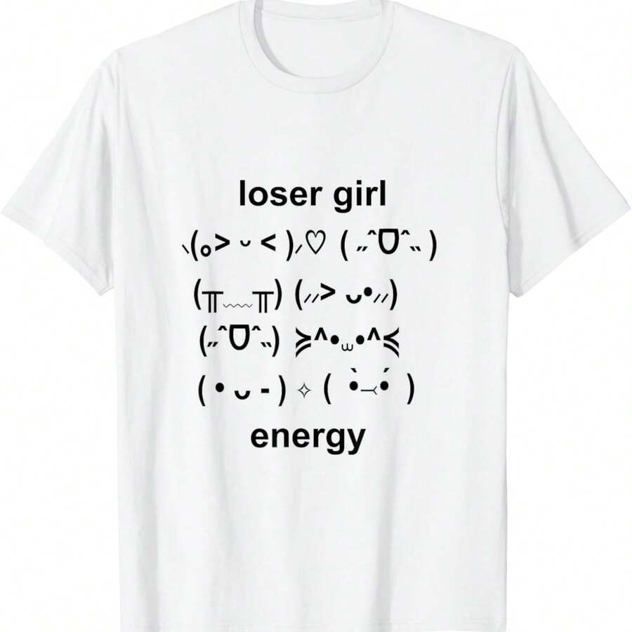 Loser Girl Energy Kawaii Kaomoji Y2K Scene Kid T-Shirt - 白色 - 查看 1
