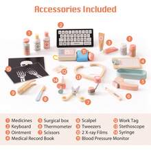 ROBUD Wooden Doctor's Activity Center Toy Set For Kids Pretend Play - Pink - View 8