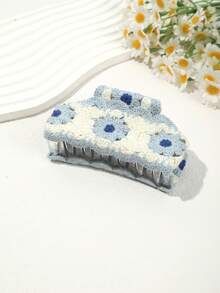 1 pezzo Fermaglio per capelli in maglia con stampa floreale e a stelle, elegante, minimalista, versatile, adatto per uso quotidiano, design unico, accessorio per capelli di alta qualità per la moda autunnale delle donne, fermaglio per capelli con fiori, fermagli per capelli autunnali, accessori per capelli invernali per le donne, adatti per gli outfit da vacanza